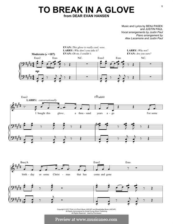 To Break in a Glove (from Dear Evan Hansen): Для голоса и фортепиано by Justin Paul, Benj Pasek