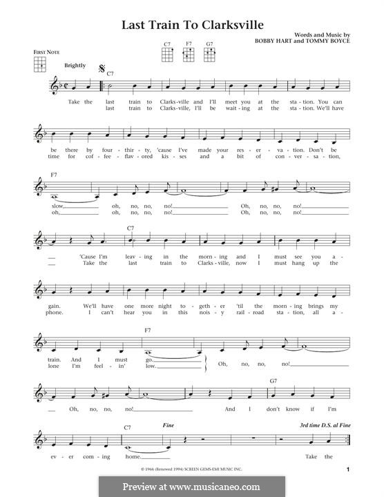Last Train to Clarksville (The Monkees): Для укулеле by Bobby Hart, Tommy Boyce