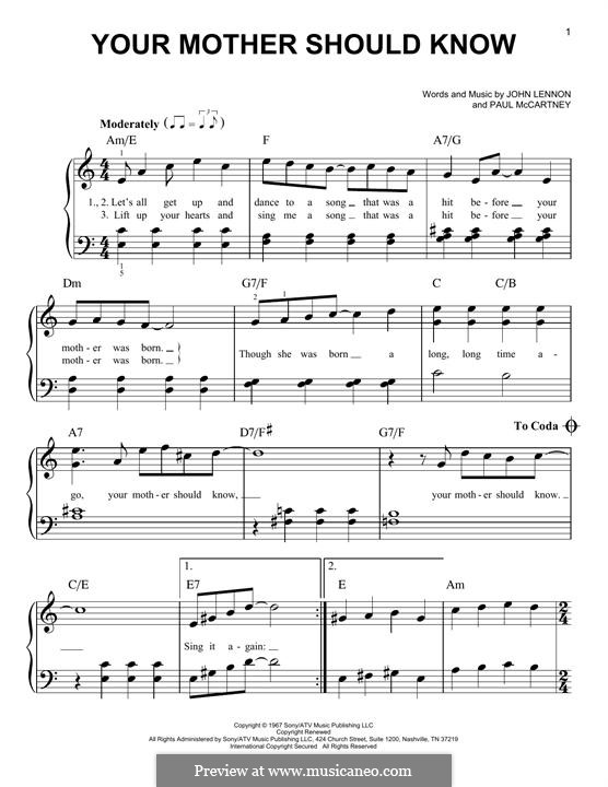 Your Mother Should Know (The Beatles): Для фортепиано by John Lennon, Paul McCartney