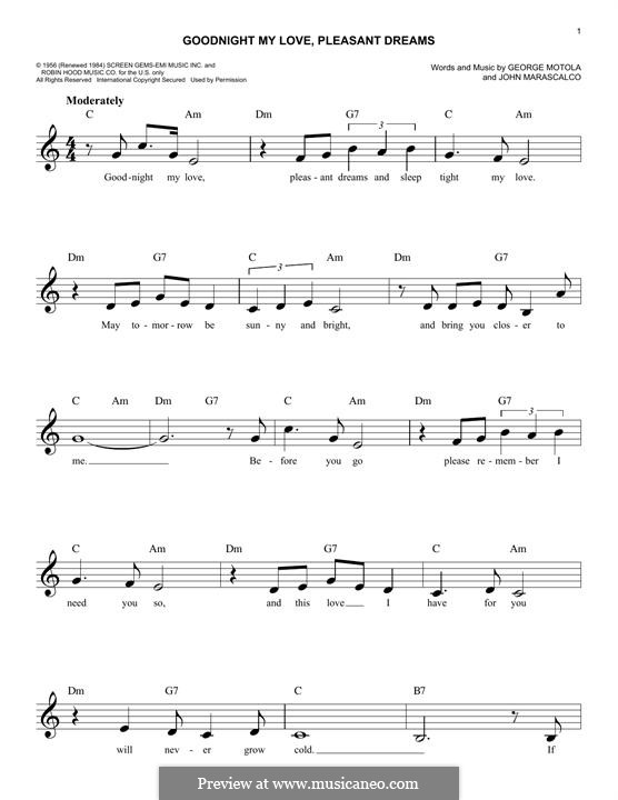 Goodnight My Love, Pleasant Dreams (Jesse Belvin): Мелодия by George Motola, John S. Marascalco