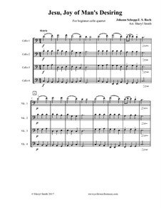 Jesu, Joy of Man's Desiring: For beginner cello quartet by Иоганн Себастьян Бах