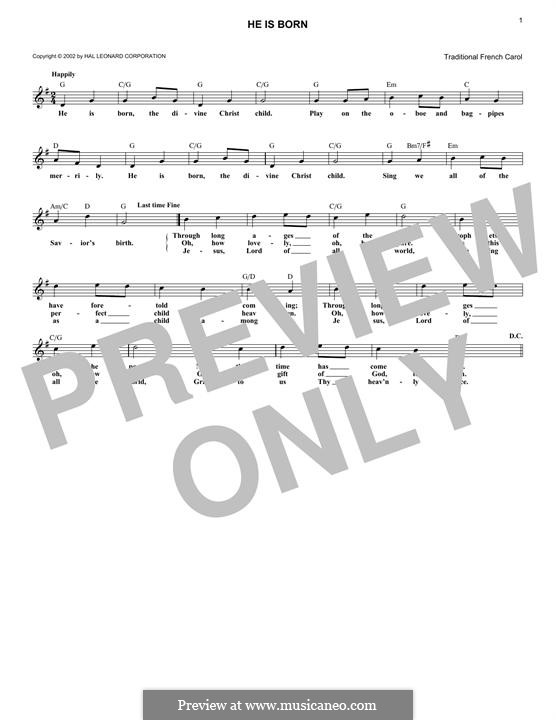 He is Born, the Holy Child (Il est ne, le divin enfant): Мелодия by folklore