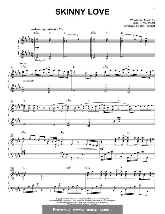 Skinny Love (Bon Iver): Для фортепиано by Justin Vernon