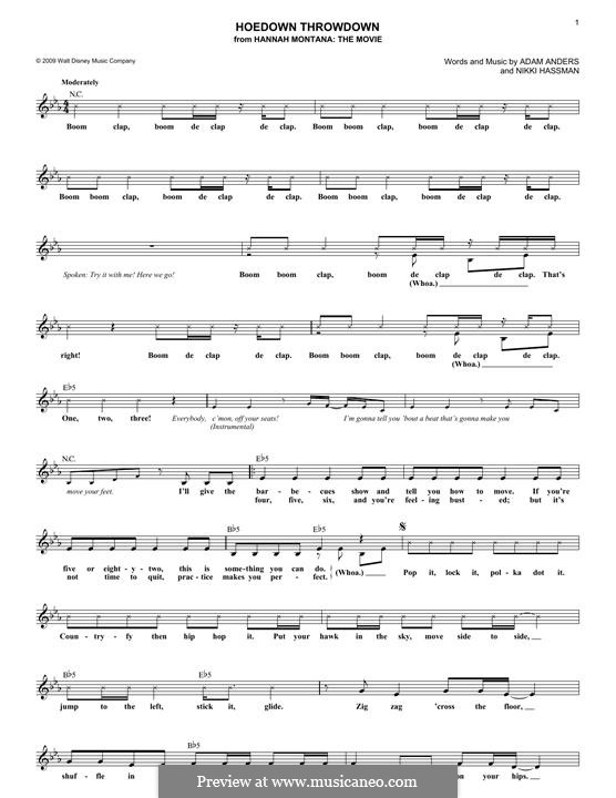 Hoedown Throwdown (Miley Cyrus): Мелодия by Adam Anders, Nikki Hassman