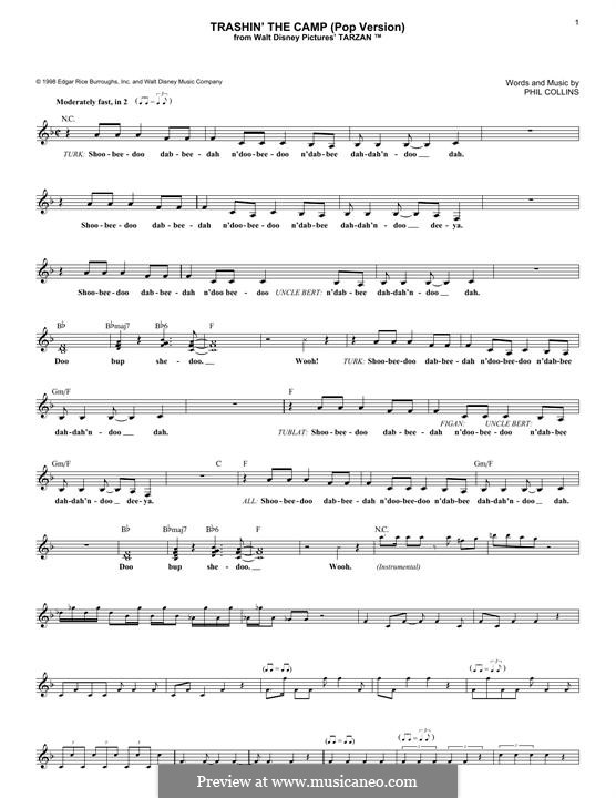 Trashin' the Camp (from Walt Disney's Tarzan): Melody line (pop version) by Phil Collins
