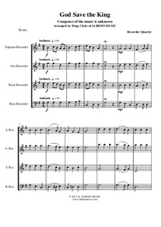 Боже, храни Короля: For recorder quartet by folklore