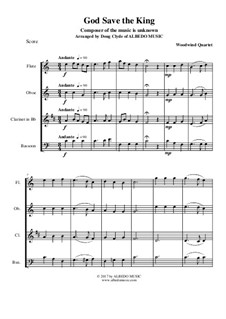 Боже, храни Короля: For woodwind quartet by folklore