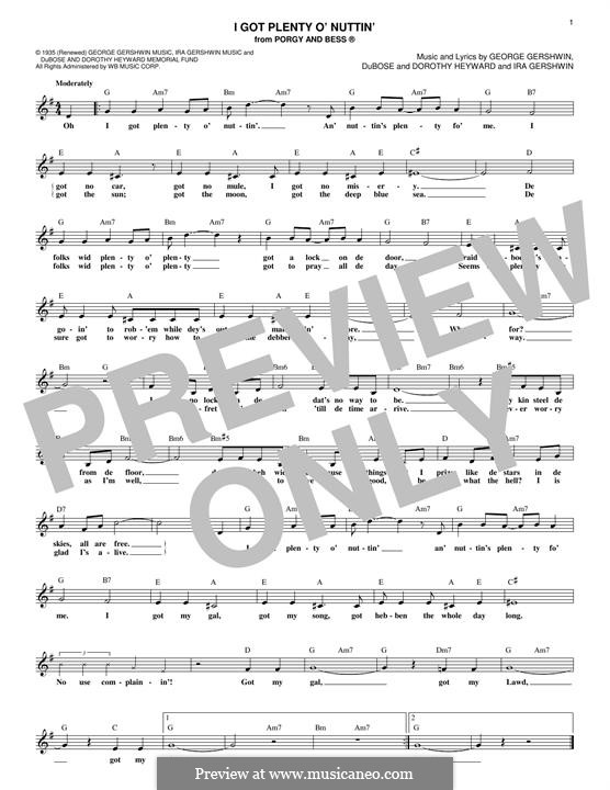 I Got Plenty O' Nuttin': Melody line (Dorothy Heyward) by Джордж Гершвин