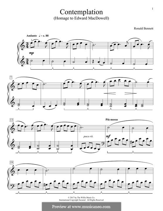 Contemplation (Homage to Edward MacDowell): Для фортепиано by Ronald Bennett