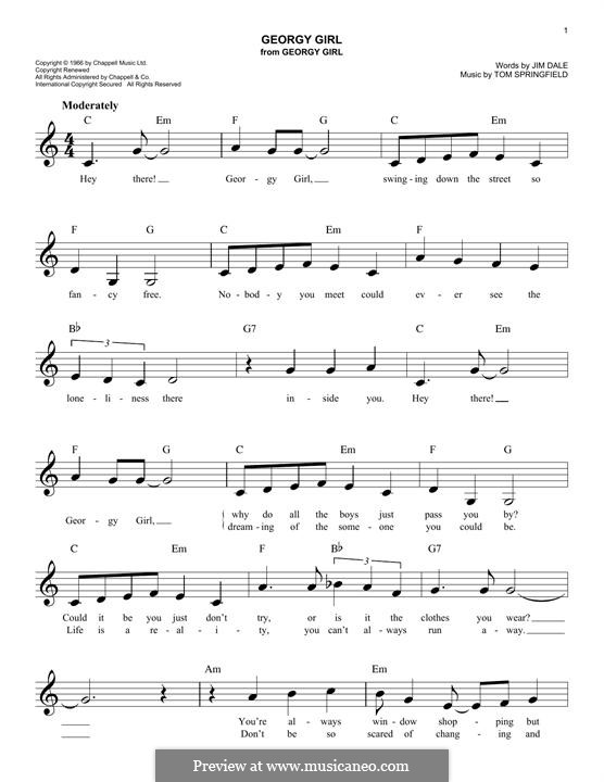 Georgy Girl (The Seekers): Мелодия by Jim Dale, Tom Springfield