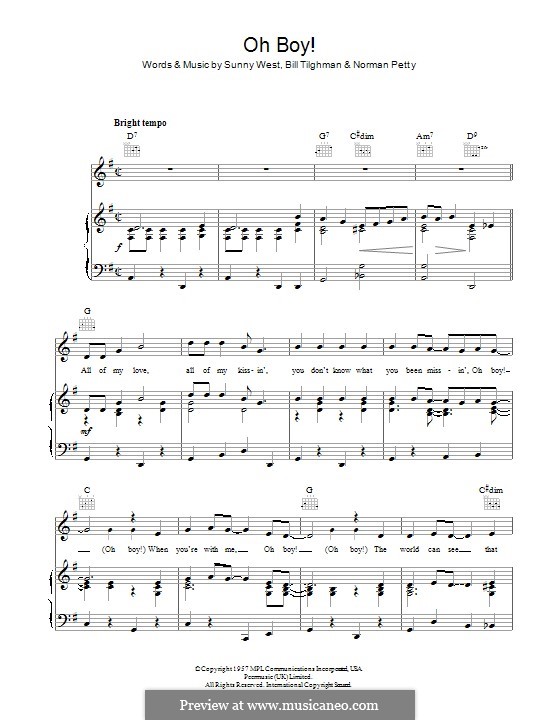 Oh Boy! (Buddy Holly): Для голоса и фортепиано (или гитары) by Bill Tilghman, Norman Petty, Sunny West