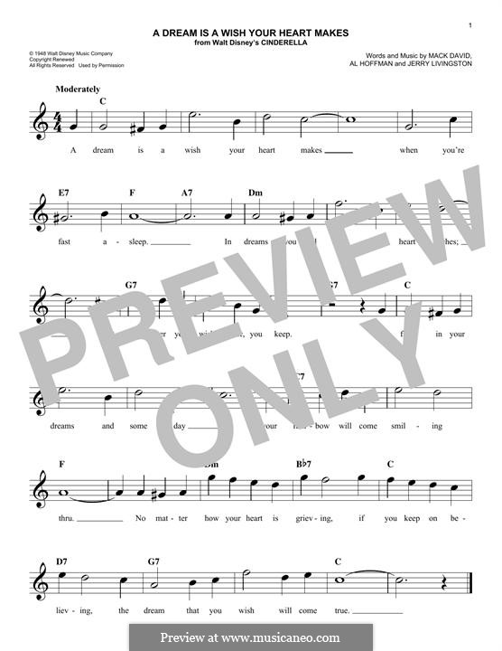 A Dream Is a Wish Your Heart Makes (from Disney's Cinderella): Мелодия by Al Hoffman, Jerry Livingston, Mack David