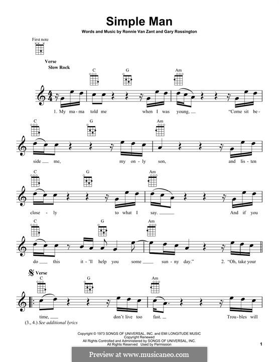 Simple Man (Lynyrd Skynyrd): Для укулеле by Gary Rossington, Ronnie Van Zant