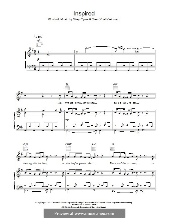 Inspired (Miley Cyrus): Для голоса и фортепиано (или гитары) by Miley Ray Cyrus, Oren Yoel Kleinman