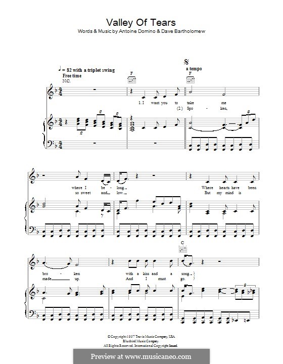 Valley of Tears (Buddy Holly): Для голоса и фортепиано (или гитары) by Antoine Domino, Dave Bartholomew