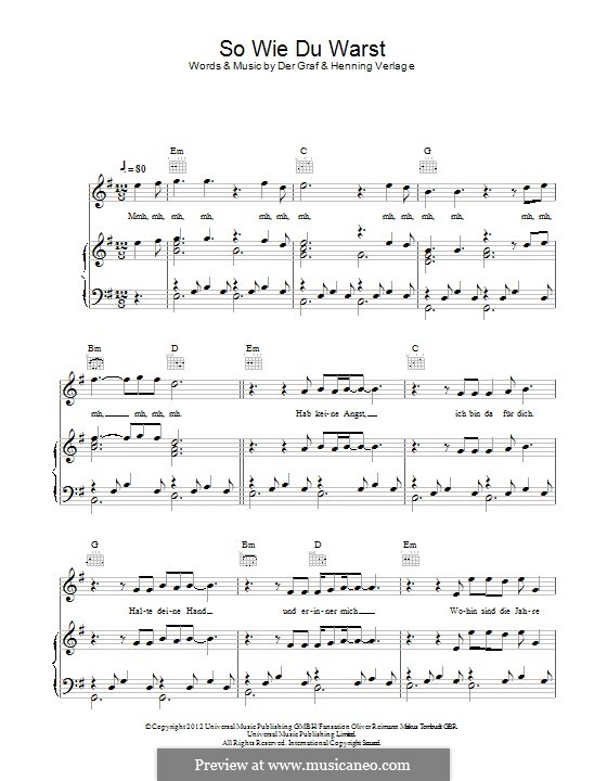 Der Graf, H. Verlage So wie du Warst (Unheilig) ноты на MusicaNeo