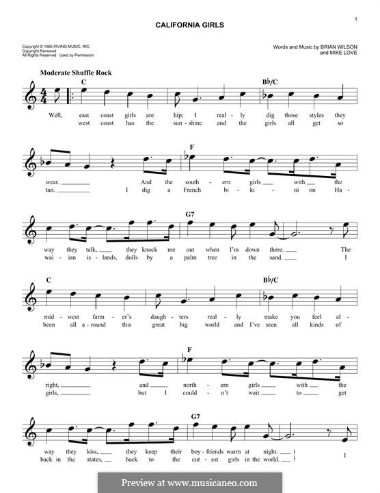 California Girls (The Beach Boys): Мелодия by Brian Wilson, Mike Love