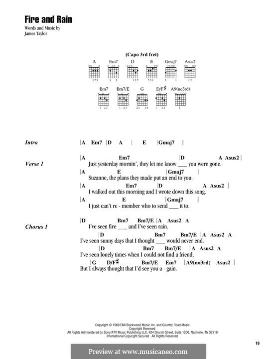 Fire and Rain: Текст, аккорды by James Taylor