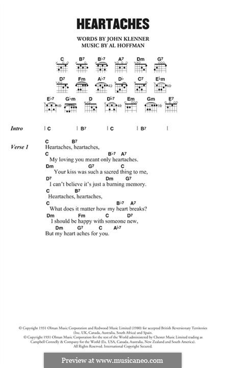 Heartaches (Pat Boone): Текст, аккорды by Al Hoffman