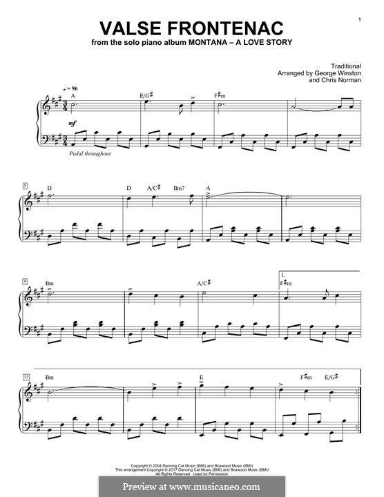 Valse de Frontenac: Для фортепиано by George Winston, Chris Norman