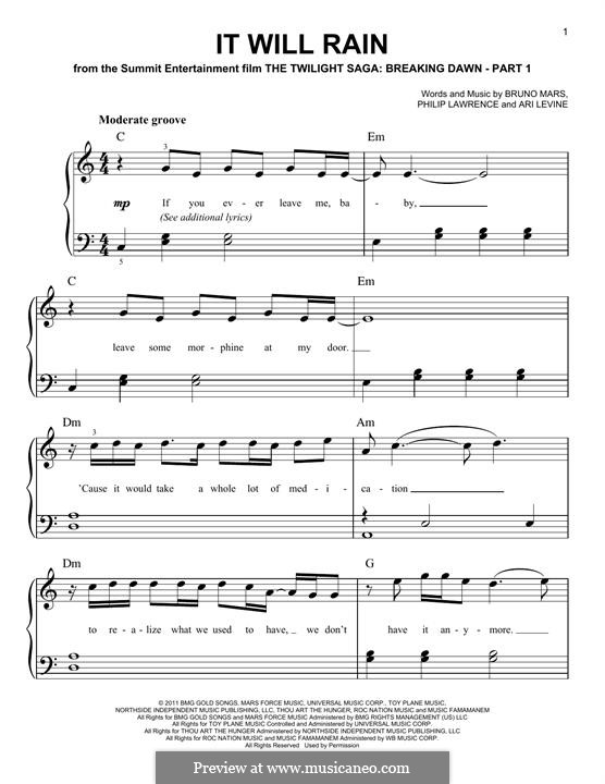 It Will Rain: Для фортепиано by Ari Levine, Bruno Mars, Philip Lawrence