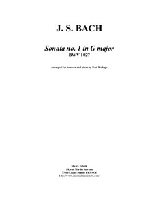 Соната для виолы да гамба и клавесина No.1 соль мажор, BWV 1027: Arrangement for bassoon and piano by Иоганн Себастьян Бах