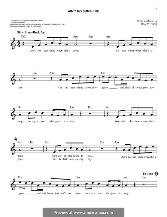 Ain't No Sunshine: Мелодия by Bill Withers