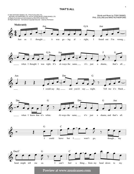 That's All (Genesis): Мелодия by Tony Banks, Mike Rutherford, Phil Collins