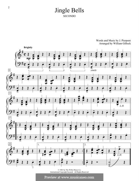 Piano version (printable scores): For four hands by James Lord Pierpont