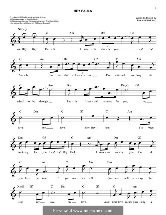 Hey Paula: Мелодия by Ray Hildebrand