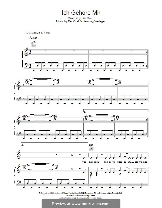 Ich Gehöre Mir (Unheilig): Для голоса и фортепиано (или гитары) by Der Graf, Henning Verlage