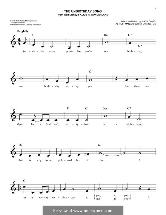 The Unbirthday Song: Мелодия by Al Hoffman, Jerry Livingston, Mack David