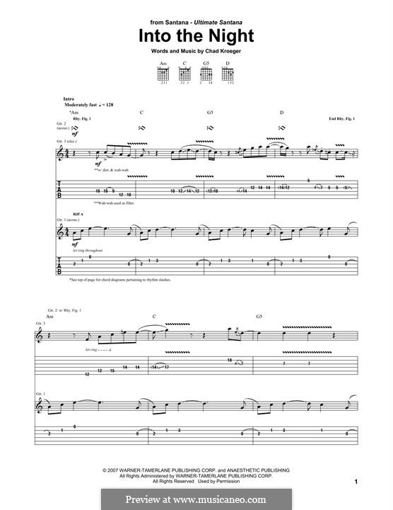 Into the Night (Santana): Гитарная табулатура by Chad Kroeger