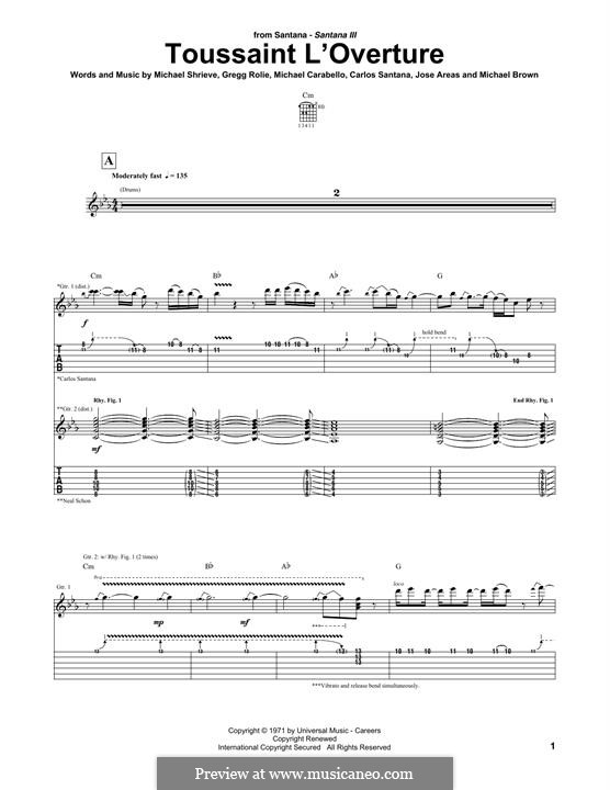 Toussaint l'Overture (Santana): Гитарная табулатура by Gregg Rolie, Michael Carabello, Michael Shrieve