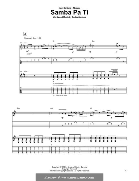 Samba Pa Ti (Santana): Гитарная табулатура by Carlos Santana