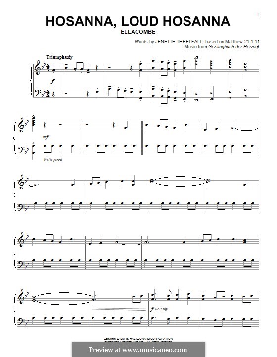 Hosanna, Loud Hosanna: Для фортепиано by Unknown (works before 1850)