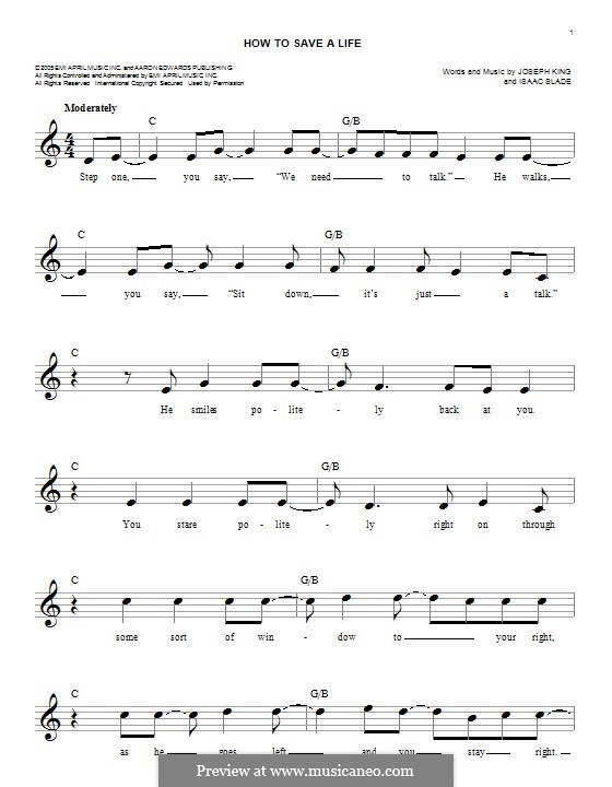 How to Save a Life (The Fray): Мелодия by Isaac Slade, Joseph King