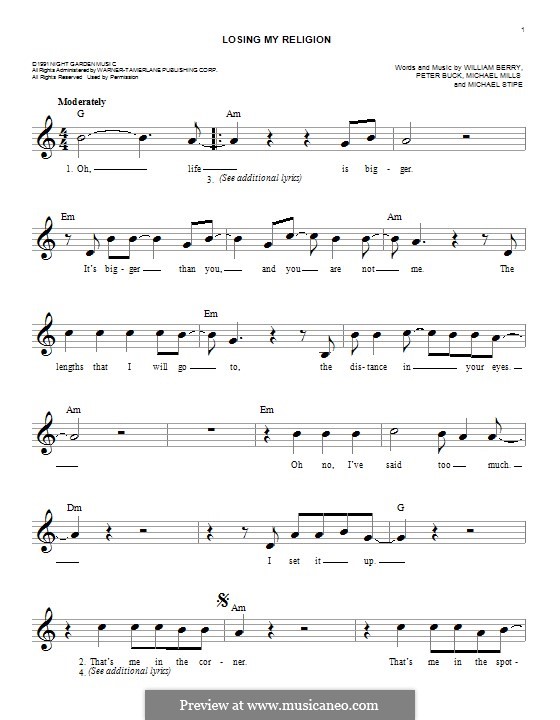 Losing My Religion (R.E.M.): Мелодия by Mike Mills, Michael Stipe, Peter Buck, William Berry