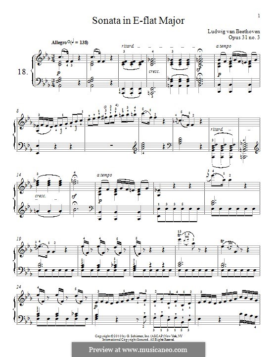 Соната для фортепиано No.18 'Охота', Op.31 No.3: Для одного исполнителя by Людвиг ван Бетховен