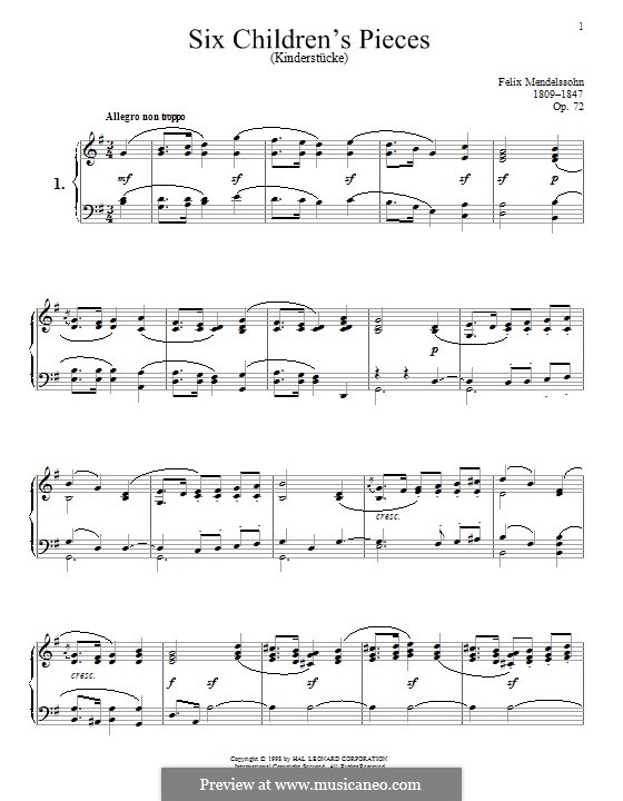 Шесть детских пьес, Op.72: Сборник by Феликс Мендельсон-Бартольди