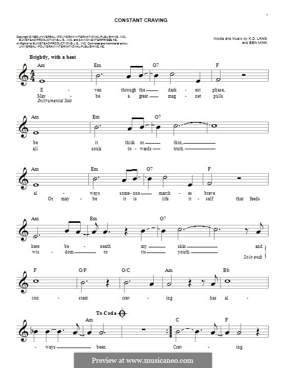 Constant Craving: Мелодия by Ben Mink, k.d. lang