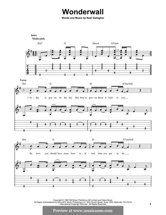 Wonderwall (Oasis): Гитарная табулатура by Noel Gallagher