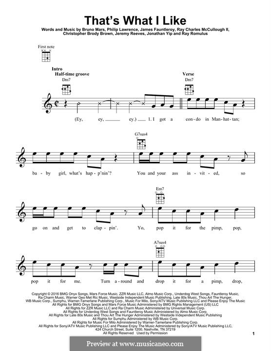That's What I Like: Для укулеле by James Fauntleroy II, Jeremy Reeves, Jonathan Yip, Bruno Mars, Philip Lawrence, Ray Romulus, Christopher Brody Brown, Ray Charles McCullough II