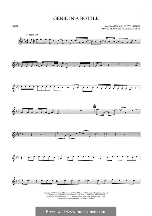 Genie in a Bottle (Christina Aguilera): For horn by David Frank, Pamela Sheyne, Stephen Alan Kipner