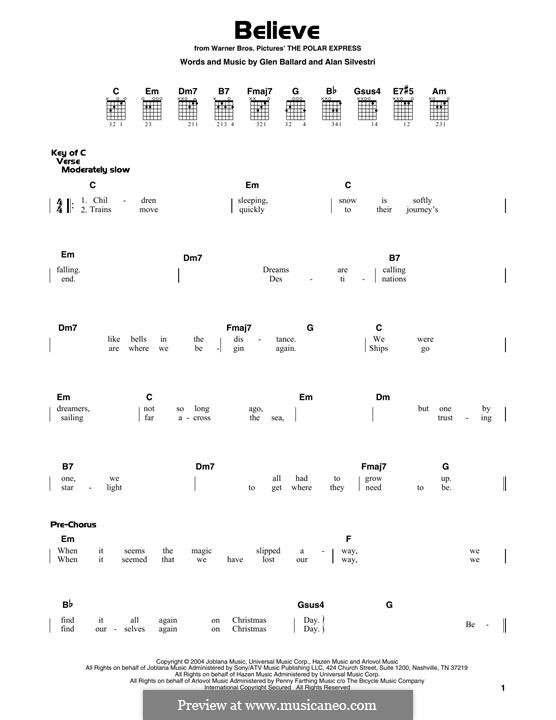 Believe (from The Polar Express): Гитарная табулатура by Alan Silvestri, Glen Ballard