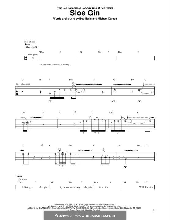 Sloe Gin (Joe Bonamassa): Гитарная табулатура by Bob Ezrin, Michael Kamen