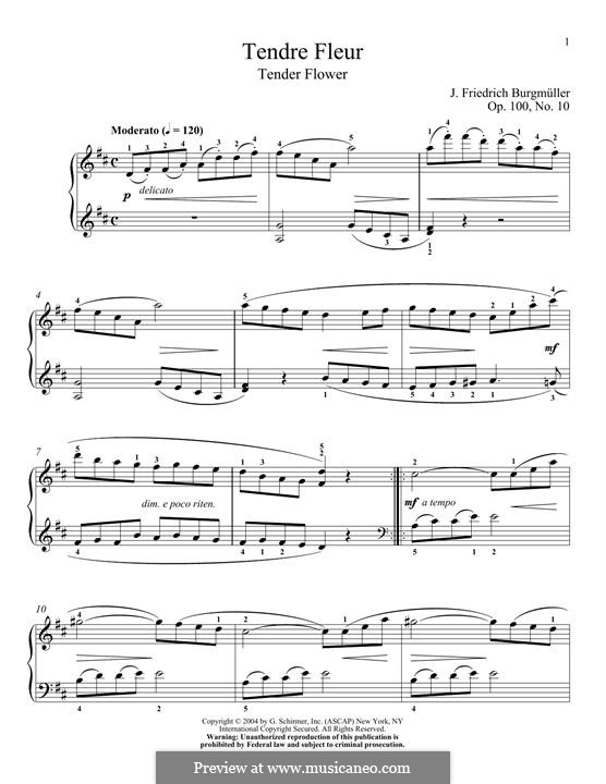 No.10 Tendre Fleur (A Dainty Flower): Для фортепиано by Иоганн Фридрих Бургмюллер