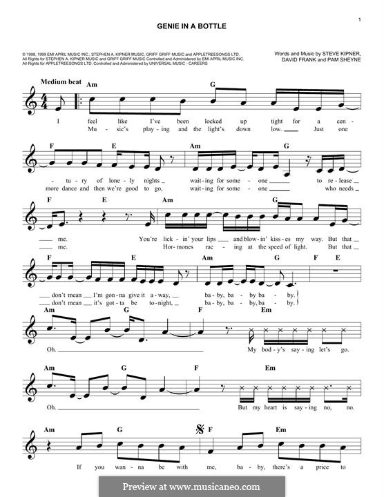 Genie in a Bottle (Christina Aguilera): Мелодия by David Frank, Pamela Sheyne, Stephen Alan Kipner