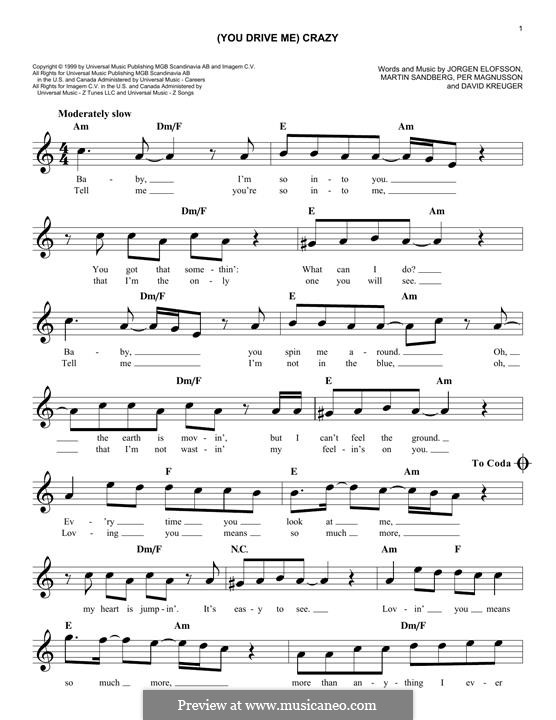 (You Drive Me) Crazy (Britney Spears): Мелодия by David Kreuger, Jörgen Kjell Elofsson, Max Martin, Per Magnusson