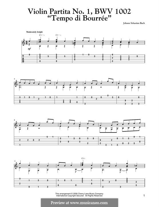 Партита для скрипки No.1 си минор, BWV 1002: Tempo di Bourree, for guitar by Иоганн Себастьян Бах